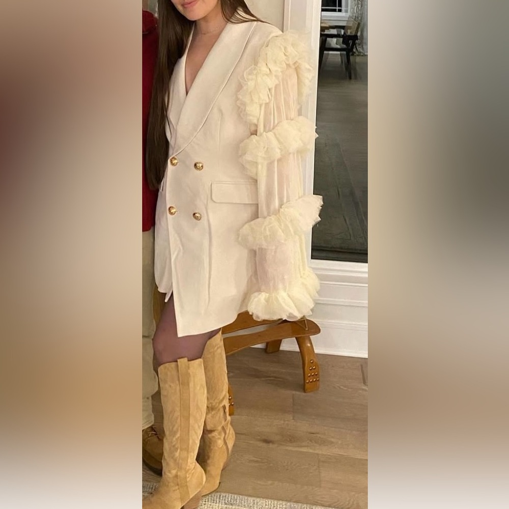 AKIRA Cream Double-Breasted Blazer with Gold Buttons - Picture 2 of 6